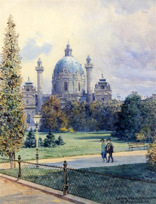 Rudolf Preuss (1879-1961) The Karlskirche Wien 10.75 x 8.5in.